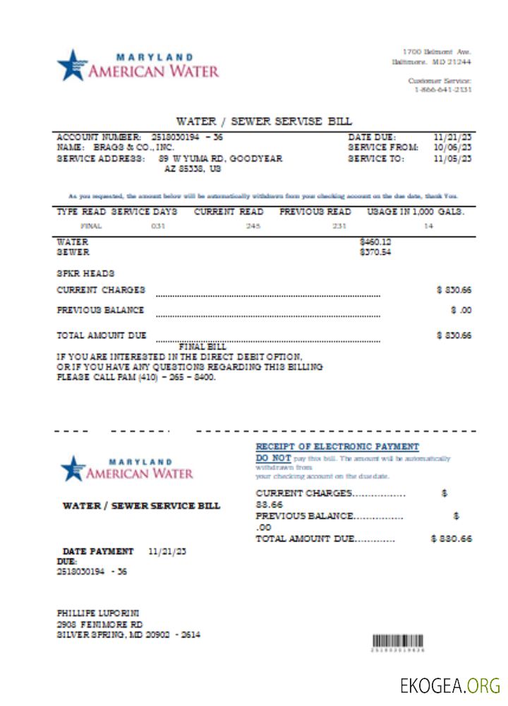 Projet de loi sur les services publics de Maryland American Water Co, SCR
